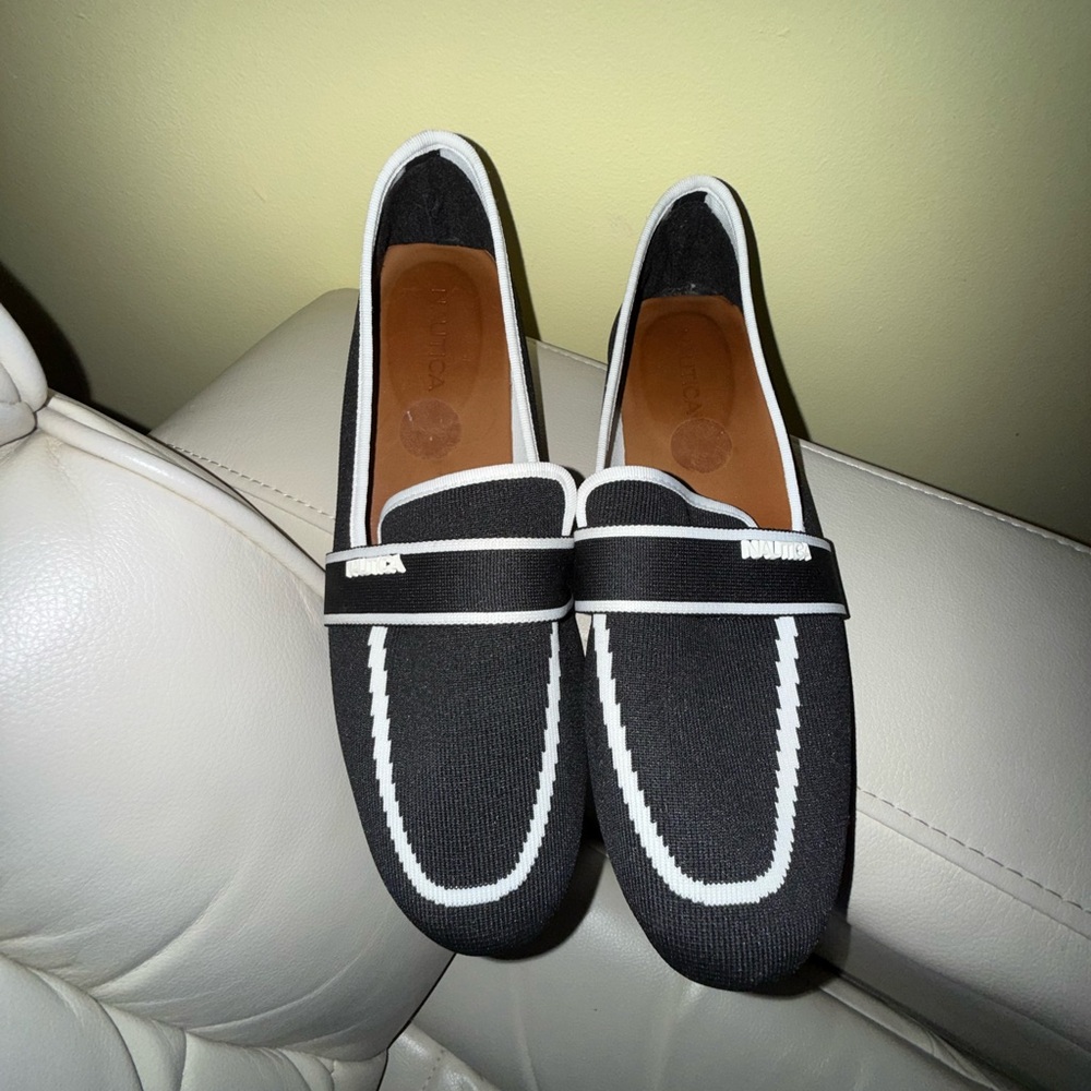 Nautica Black and White Loafers